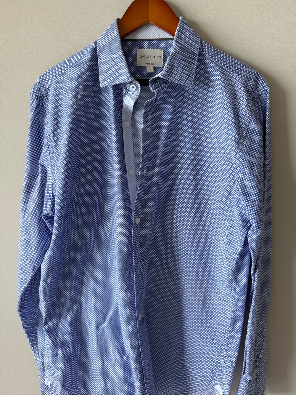Con.struct Men’s Blue Patterned Button-Down Shirt 16 34/35 slim fit